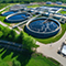 An aerial view of a water treatment facility